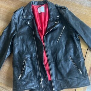 Urban Outfitters Black Leather Jacket with Red Interior. Motorcycle jacket.